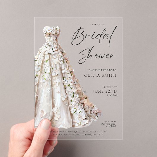 Elegant Wedding Gown Bridal Shower Invitation アクリル招待状 (インサイチュ (ポータブル))