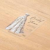 Elegant Wedding Gown Bridal Shower Invitation アクリル招待状 (レイダウン)
