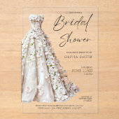 Elegant Wedding Gown Bridal Shower Invitation アクリル招待状 (正面)