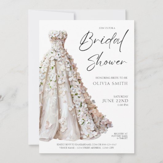 Elegant Wedding Gown Bridal Shower Invitation 招待状 (正面)