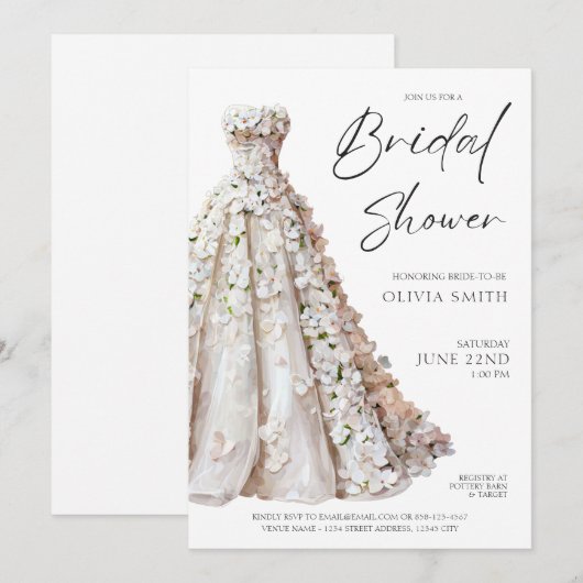 Elegant Wedding Gown Bridal Shower Invitation 招待状 (正面/裏面)