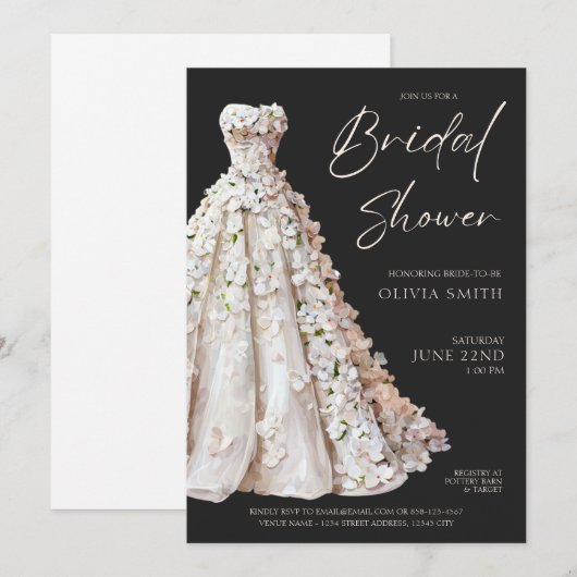 Elegant Wedding Gown Bridal Shower Invitation  招待状 (正面/裏面)