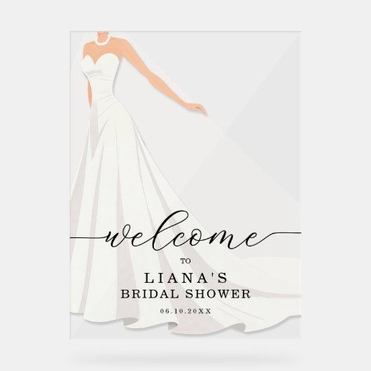 Elegant Wedding Gown Bridal Shower Welcome アクリルサイン (正面)