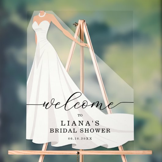 Elegant Wedding Gown Bridal Shower Welcome アクリルサイン (ニュートラル)