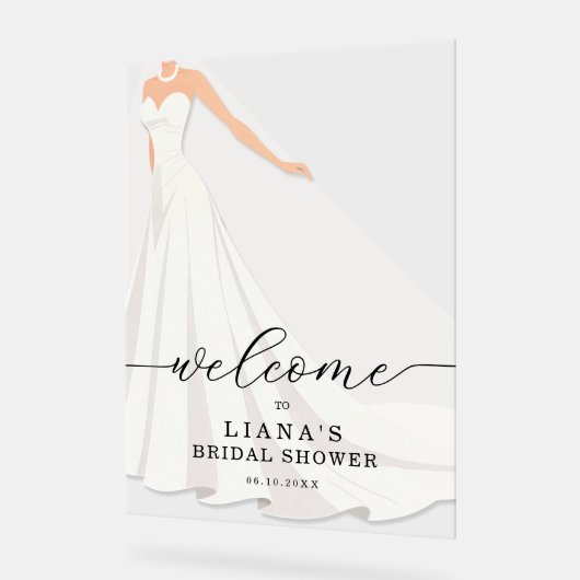 Elegant Wedding Gown Bridal Shower Welcome アクリルサイン (傾斜)