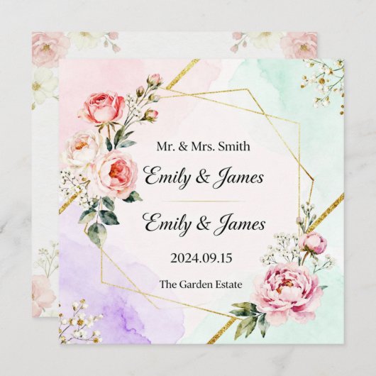 elegant  wedding invitation card 招待状 (正面/裏面)