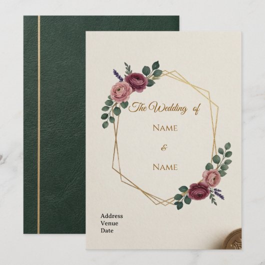 Elegant Wedding Invitation Card 招待状 (正面/裏面)