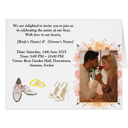 Elegant Wedding Invitation Card | add name & photo (正面横)