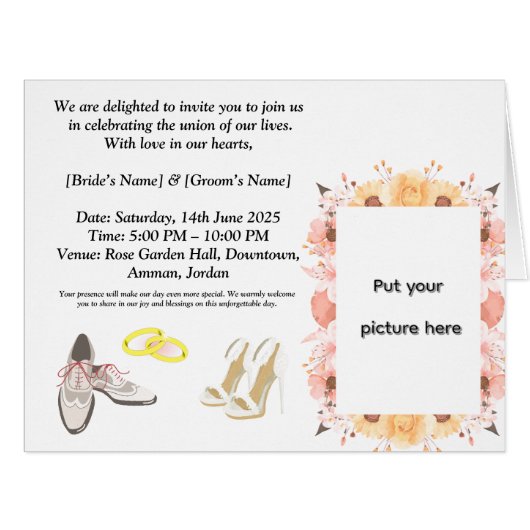 Elegant Wedding Invitation Card | Romantic Floral  (正面横)