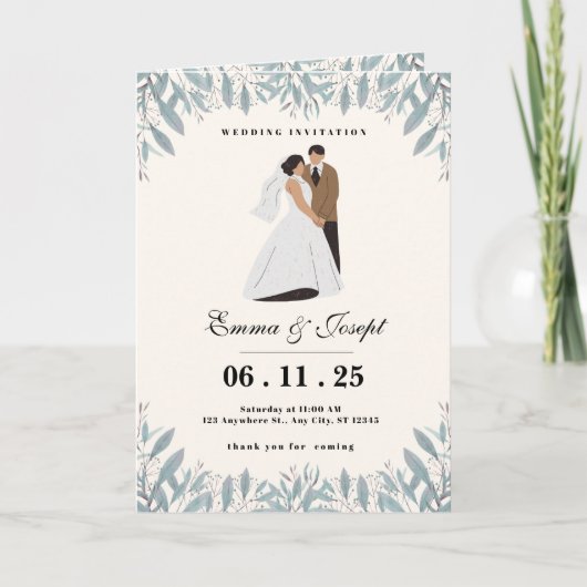 Elegant Wedding Invitation Card with Bride & Groom カード (正面)