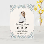 Elegant Wedding Invitation Card with Bride & Groom カード (黄色い花)