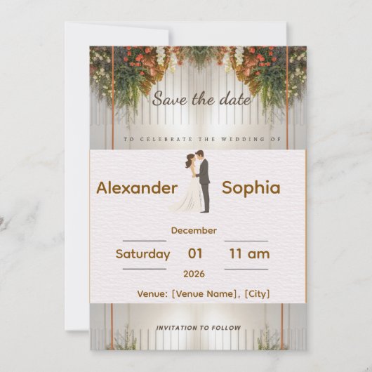 Elegant Wedding Invitation | Editable Names, Date  招待状 (正面)