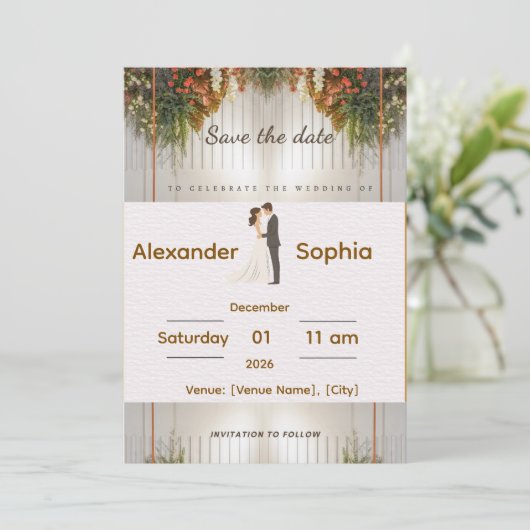Elegant Wedding Invitation | Editable Names, Date  招待状 (スタンド正面)