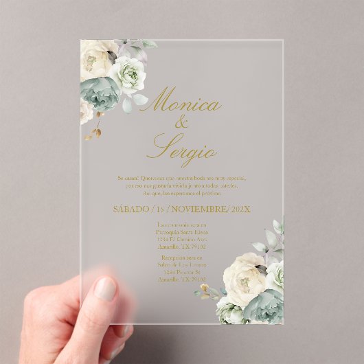 Elegant Wedding Invitation in Spanish アクリル招待状 (インサイチュ (ポータブル))
