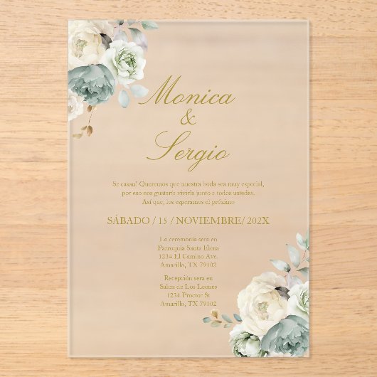 Elegant Wedding Invitation in Spanish アクリル招待状 (正面)