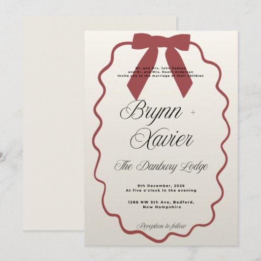 Elegant Wedding Invitation | Modern Script Design 招待状 (正面/裏面)