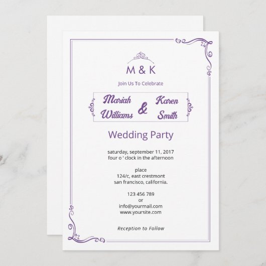 Elegant Wedding Invitation Template  招待状 (正面/裏面)