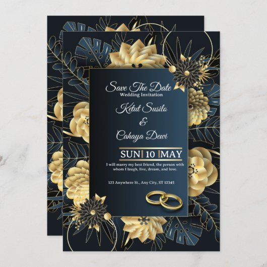 Elegant Wedding Invitation Template 招待状 (正面/裏面)