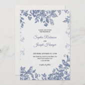 Elegant wedding invitation with blue floral  招待状 (正面/裏面)