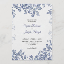 Elegant wedding invitation with blue floral  招待状
