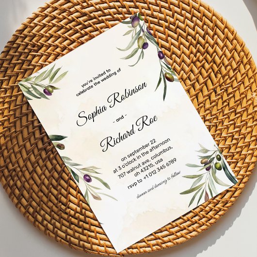 Elegant wedding invitation with floral olive 招待状