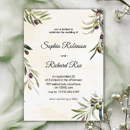 Elegant wedding invitation with floral olive 招待状