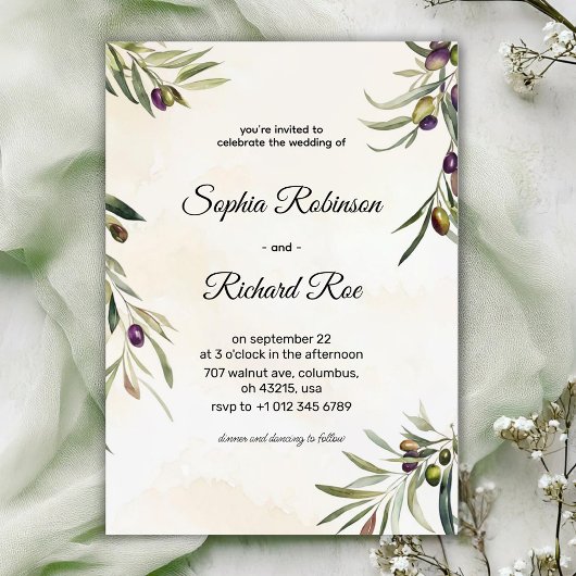 Elegant wedding invitation with floral olive 招待状
