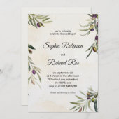 Elegant wedding invitation with floral olive 招待状 (正面/裏面)