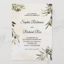 Elegant wedding invitation with floral olive