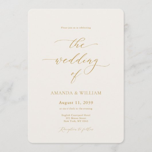 Elegant Wedding Invitation with Gold Calligraphy 招待状 (正面)