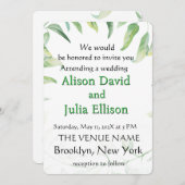 Elegant wedding invitation with green leaves 招待状 (正面/裏面)