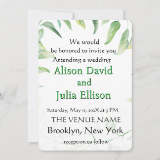 Elegant wedding invitation with green leaves 招待状