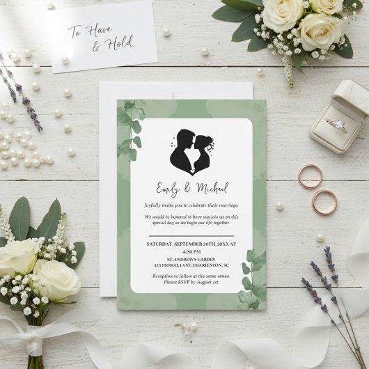 Elegant Wedding Invitation with Heart Silhouette 招待状