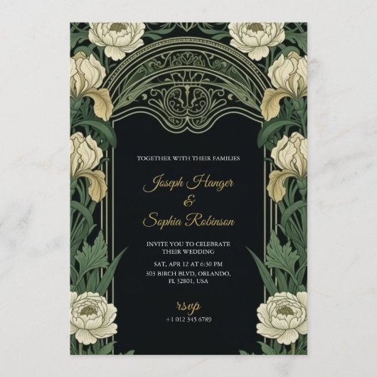 Elegant wedding invitation with ornate floral  招待状 (正面)