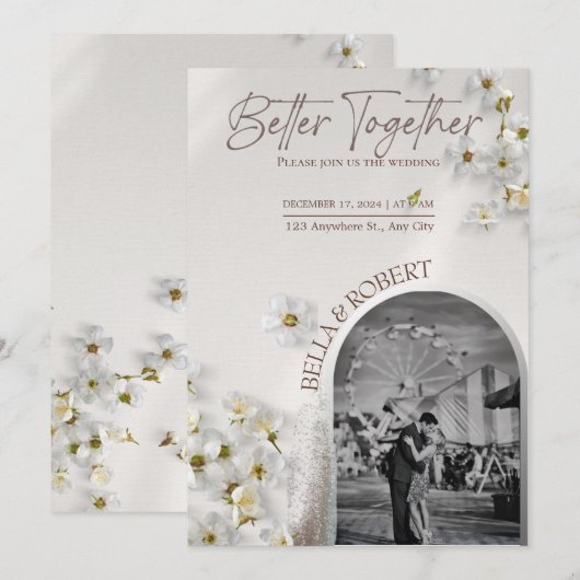 Elegant Wedding Invitation with Silver Glitter 招待状 (正面/裏面)