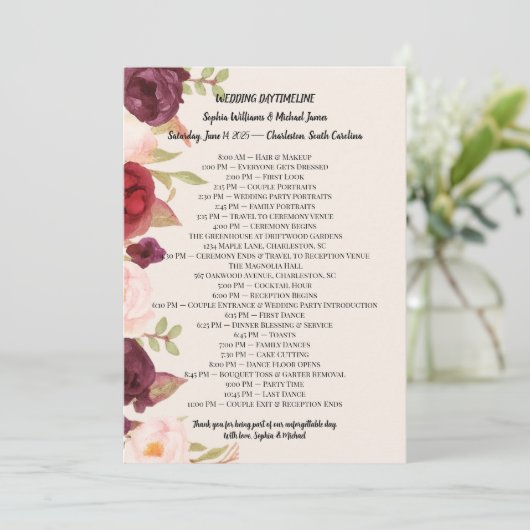 Elegant Wedding Itinerary Card 案内状 (スタンド正面)