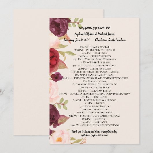 Elegant Wedding Itinerary Card 案内状 (正面/裏面)