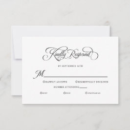 Elegant Wedding Kindly Respond Calligraphy Black 出欠カード