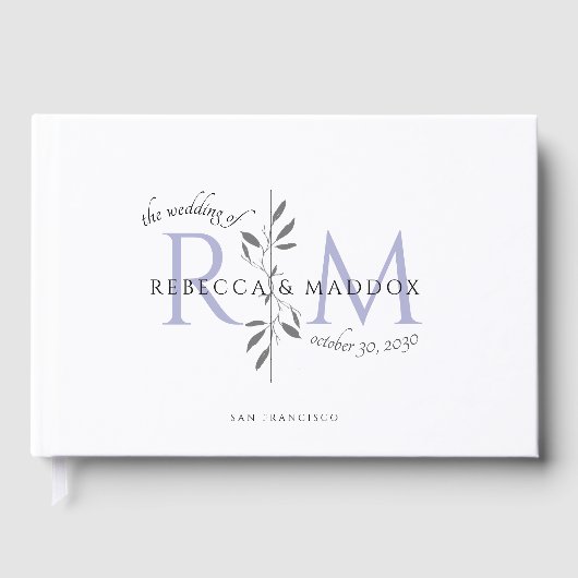 Elegant Wedding Lavender Botanical Monogram ゲストブック (正面)