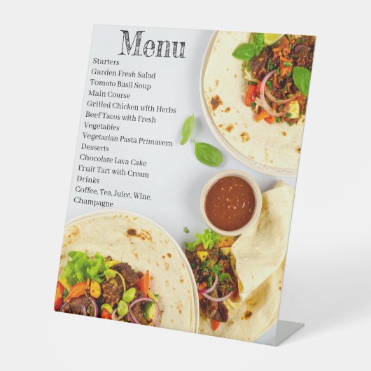 Elegant Wedding Menu Card – Modern Food 台座サイン (正面)