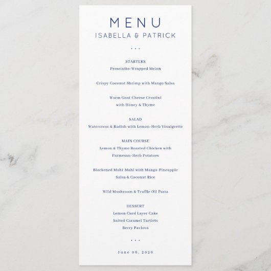 Elegant Wedding Menu for Isabella & Patrick メニュー (正面)