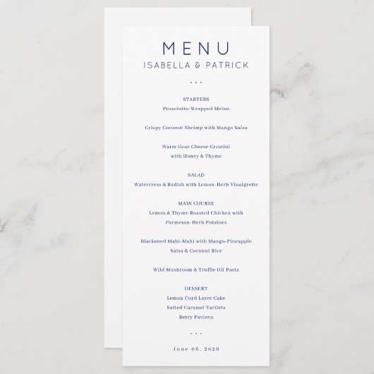 Elegant Wedding Menu for Isabella & Patrick メニュー (正面/裏面)