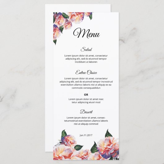 Elegant Wedding Menu Template – Printable design メニュー (正面/裏面)