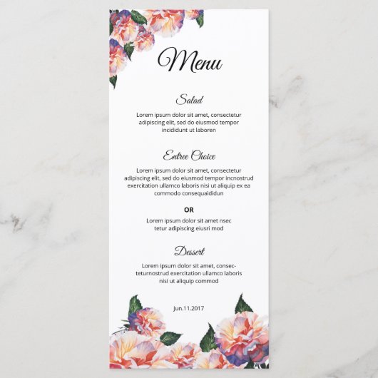 Elegant Wedding Menu Template – Printable design メニュー (正面)