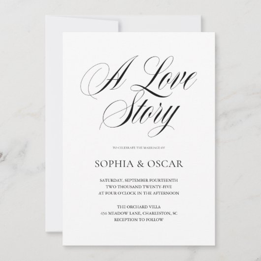 Elegant Wedding Minimalist Script Calligraphy 招待状 (正面)