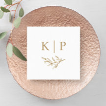 Elegant Wedding Monogram Greenery leaves 