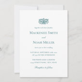 Elegant Wedding Monogram Invitation Ornate Teal 招待状 (正面)
