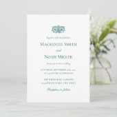 Elegant Wedding Monogram Invitation Ornate Teal 招待状 (スタンド正面)