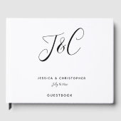 Elegant Wedding Monogram Modern Script Black White ゲストブック (正面)