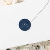 Elegant Wedding Monogram Navy Blue ラウンドシール